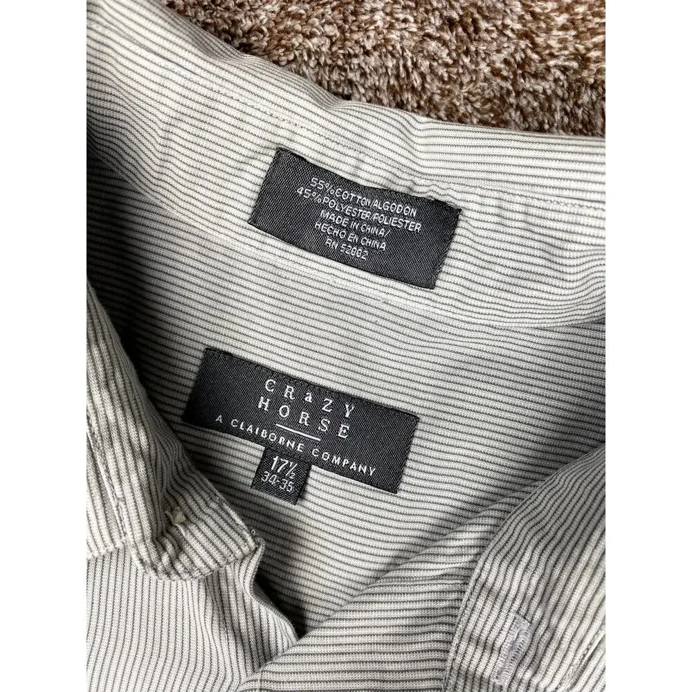 Vintage Crazy Horse Mens Button Down Shirt 2XL Gray White Micro Stripe